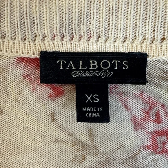 Talbots Women's Floral Beaded Cotton 3/4 Sleeve Button Up Cardigan XS - Picture 2 of 6